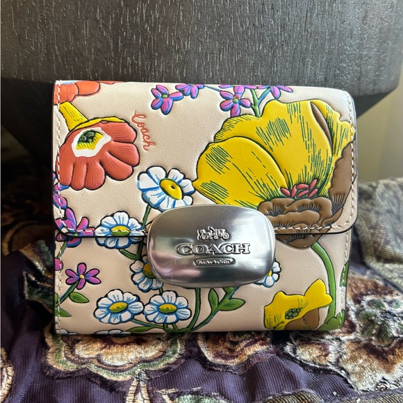 Authentic COACH floral leather snap flap card money compact wallet - Picture 8 of 13